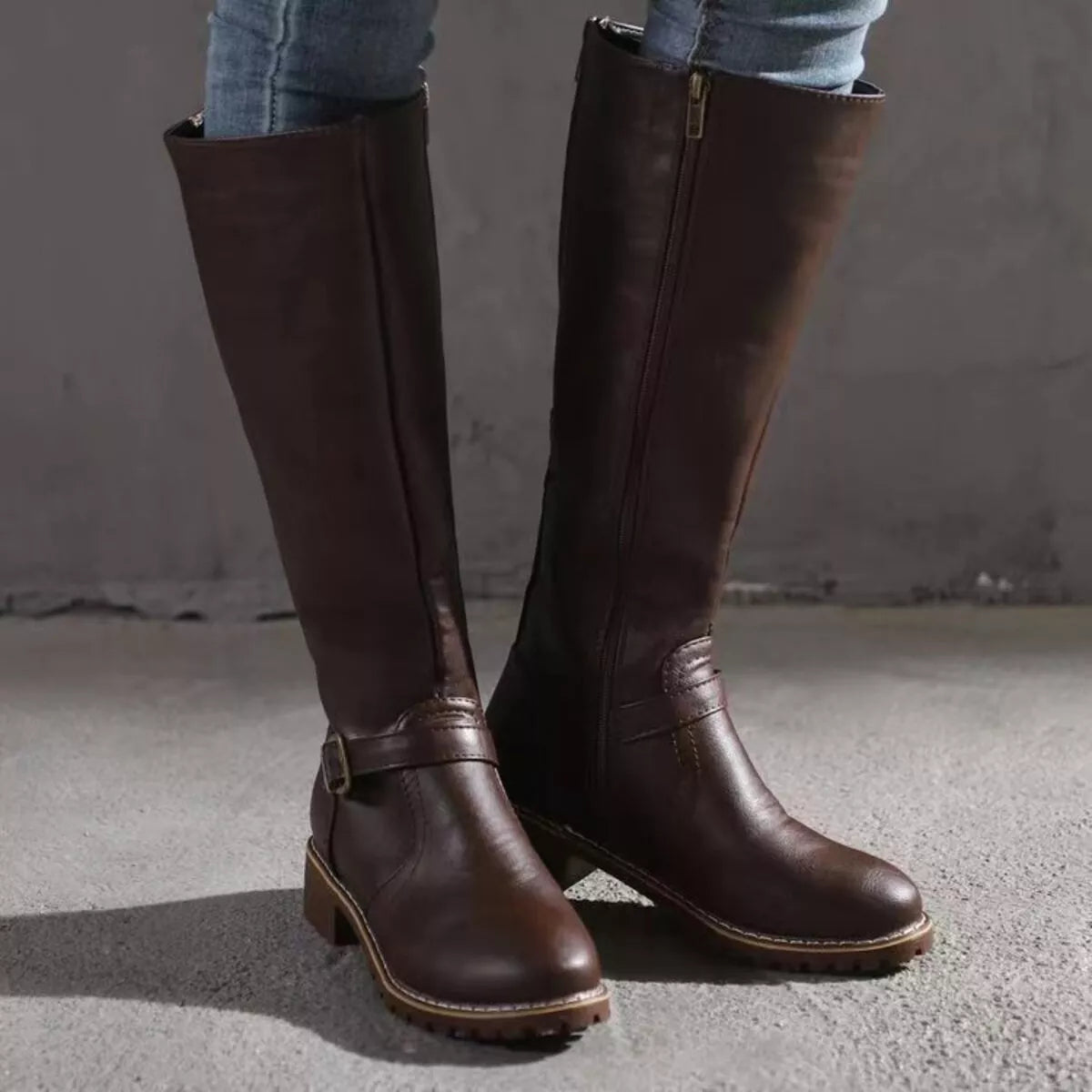 Women's Round Toe Block Heel Boots | PU Leather Low Heel Ankle Boots in 3 Colors EU 36-43