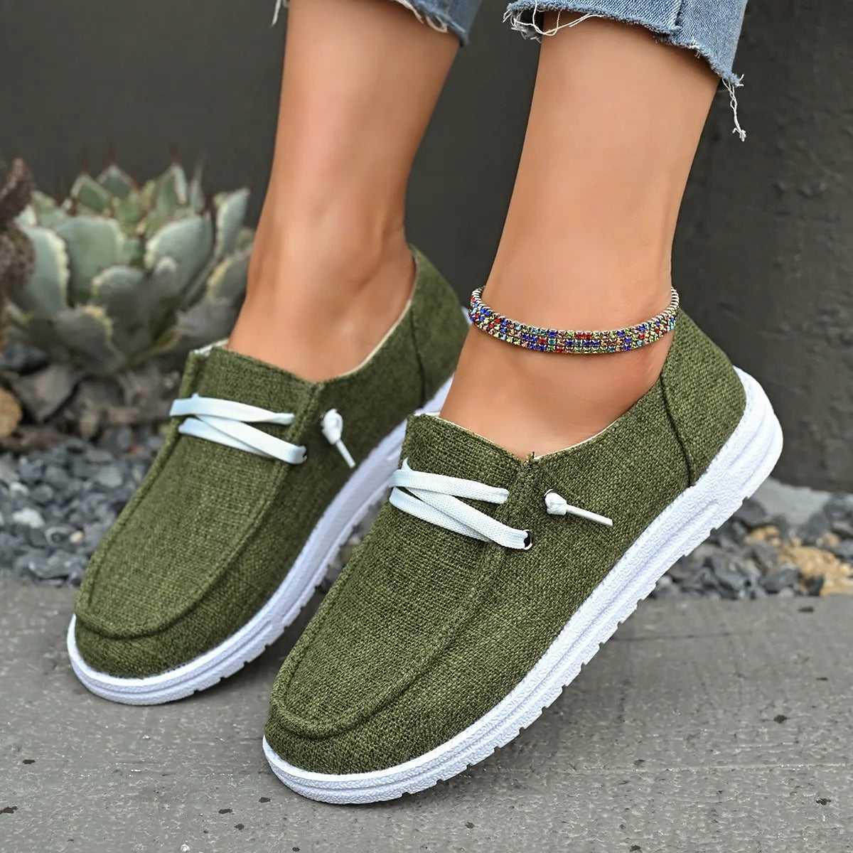 Women's Round Toe Canvas Slip-On Sneakers – Flat Casual Shoes | 7 Colors