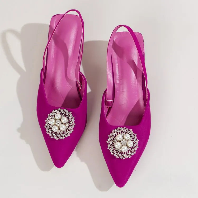 Women's Pearl Detail Point Toe Pumps | Low Heel PU Leather Dress Shoes in 3 Colors EU 35-43