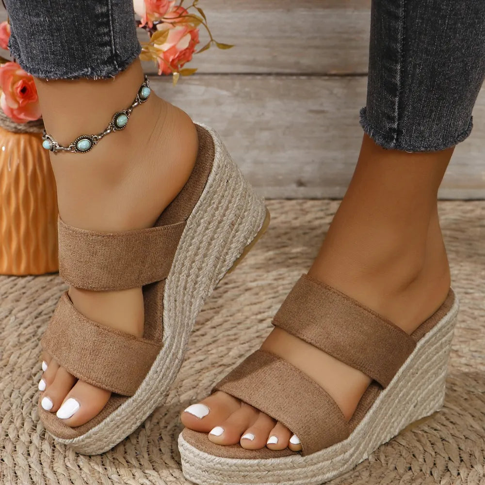 Women's Open Toe Platform Wedge Sandals | Mid Heel Suede Dress Sandals in 3 Colors EU 36-43
