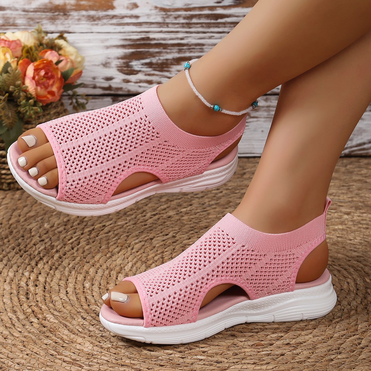 Women's Breathable Mesh Open Toe Sandals | Mid Heel Dress Sandals