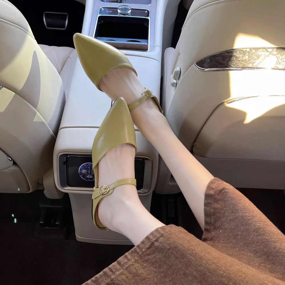 Women's Pointed Toe Flat Sandals – Sleek Minimalist PU Leather