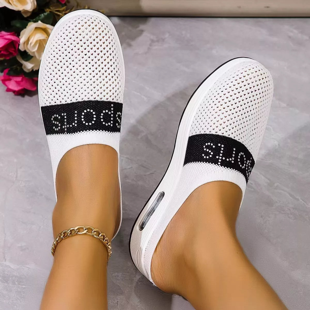 Women's Breathable Mesh Slip-On Sneakers – Lightweight Flat Shoes