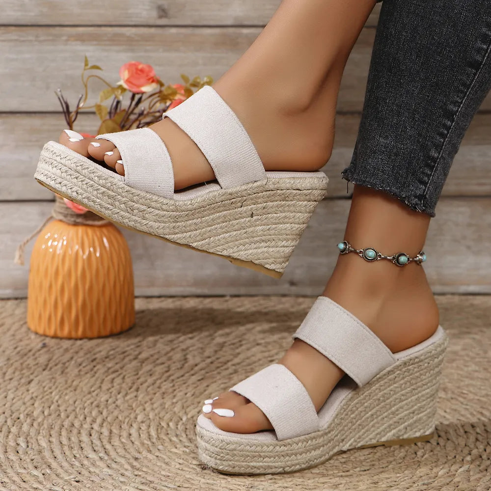 Women's Open Toe Platform Wedge Sandals | Mid Heel Suede Dress Sandals in 3 Colors EU 36-43