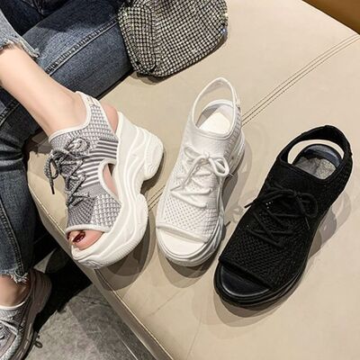 Women's Lace-Up Platform Sandals – Low Heel PU Leather